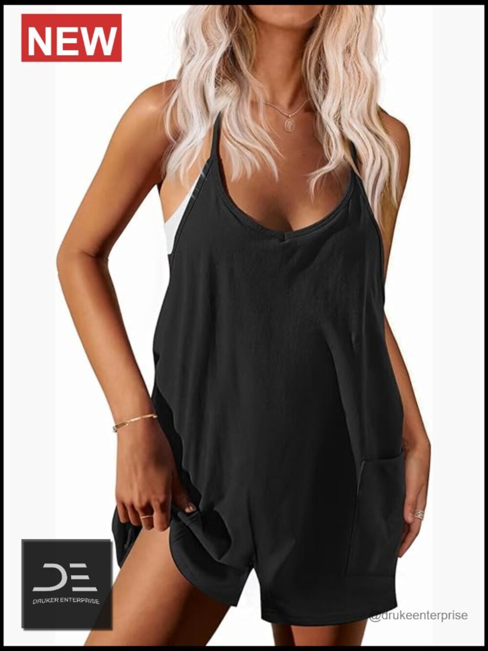 Sleeveless Spaghetti Strap Romper with Pockets Casual Short Jumpsuit